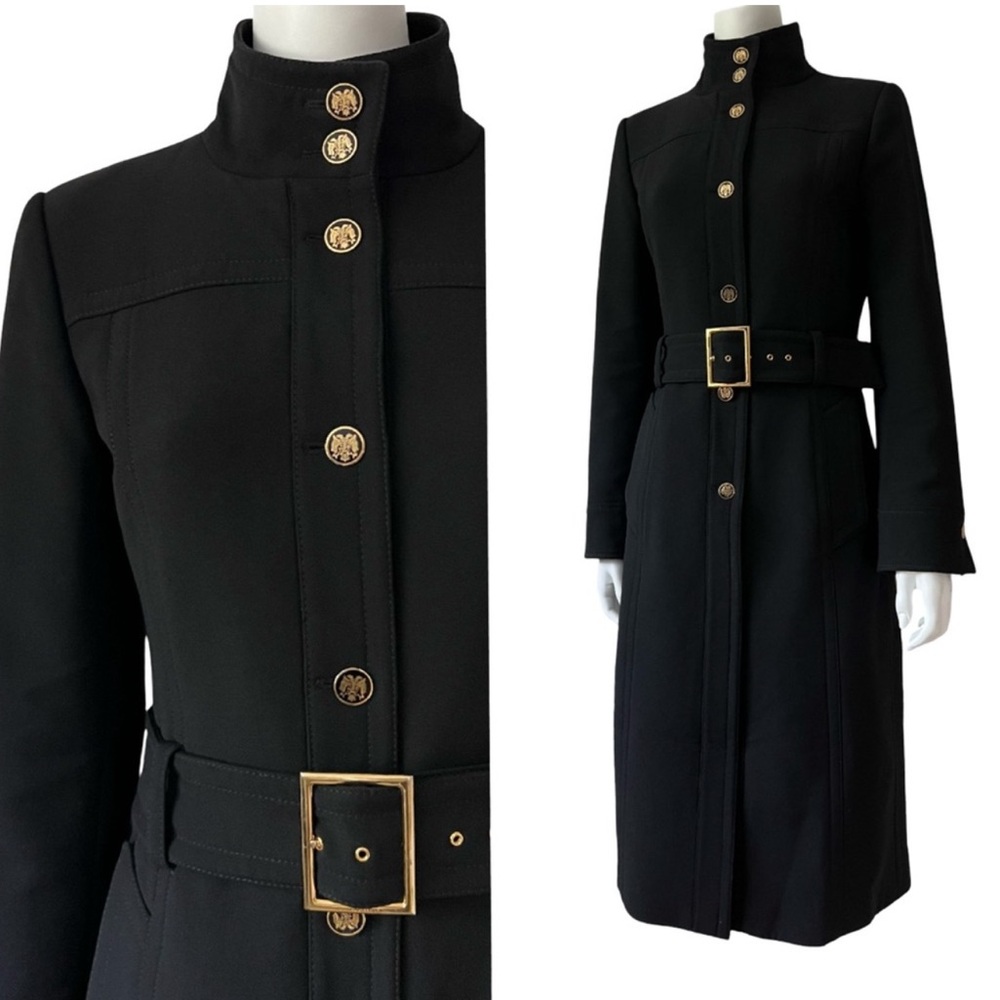 Vintage Dolce & Gabbana Wool Coat Black Gold Button Belted High Collar IT44 US 8 - Picture 16 of 16